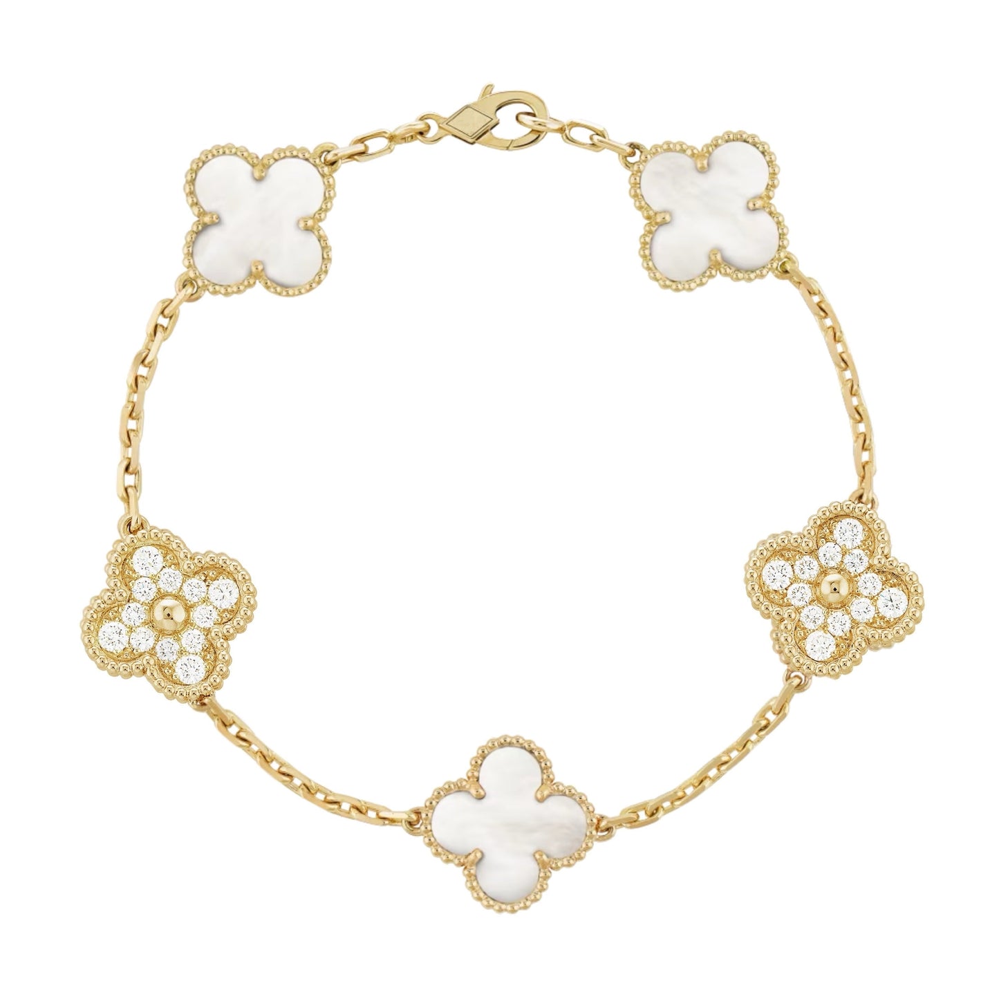 DELUXE KLEEBLATT ARMBAND | WEISS GOLD