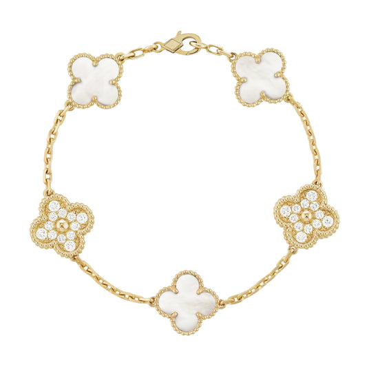 DELUXE KLEEBLATT ARMBAND | WEISS GOLD